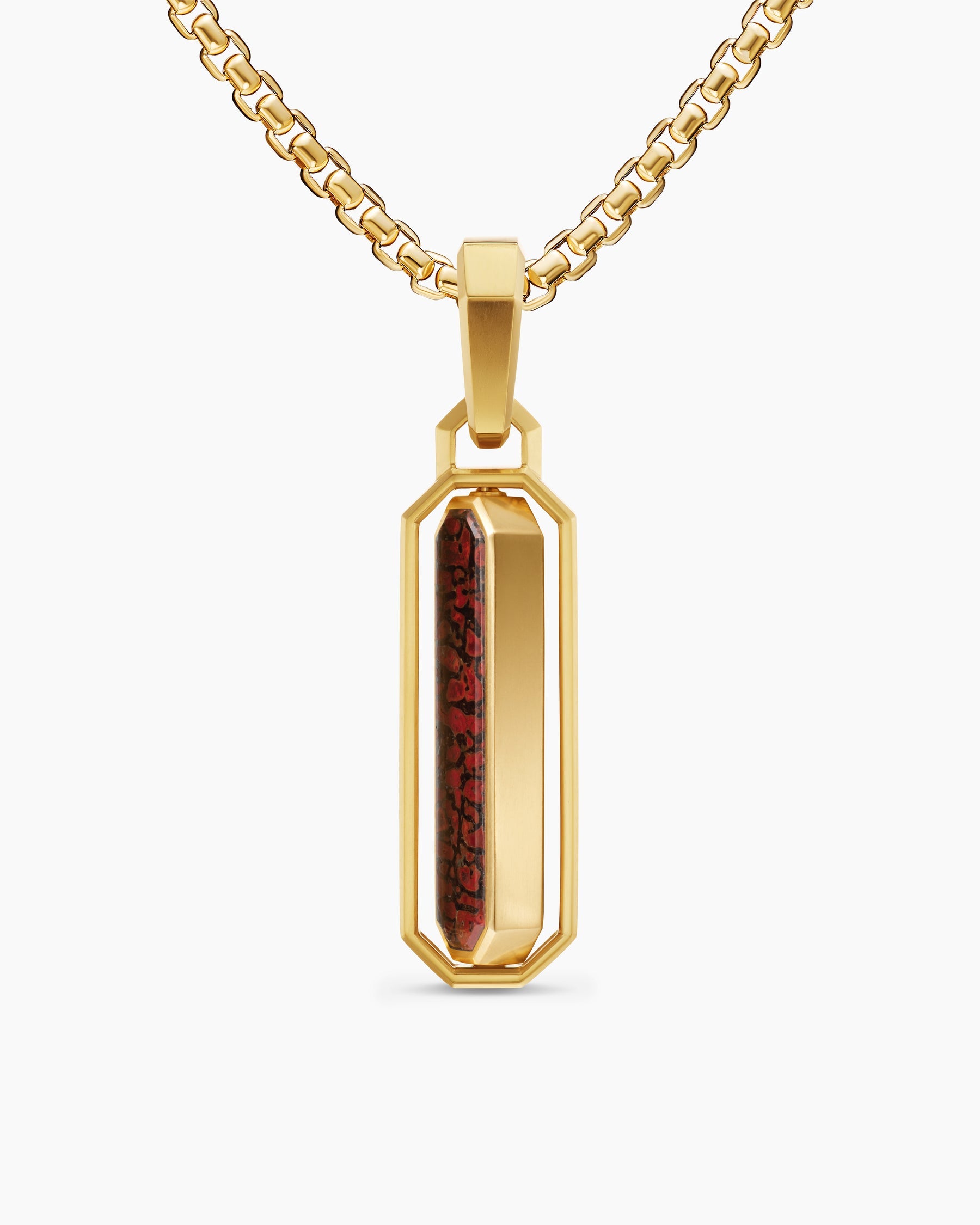 Streamline® Inlay Amulet in 18K Yellow Gold with Red Agate and Meteorite, 30.7mm