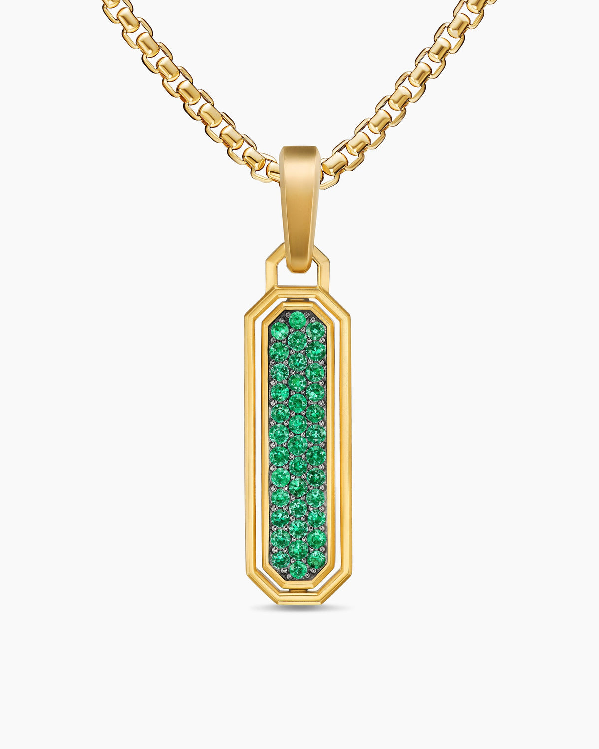 Streamline® Inlay Amulet in 18K Yellow Gold with Malachite and Emeralds, 30.7mm