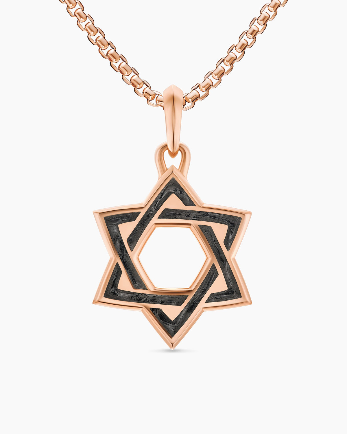 Star of David Amulet in 18K Rose Gold with Forged Carbon, 25mm