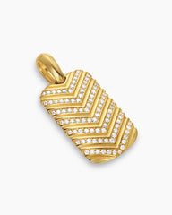 Chevron Tag in 18K Yellow Gold with Diamonds, 27mm
