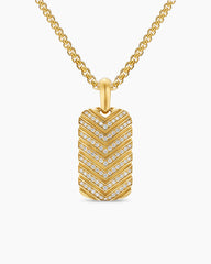 Chevron Tag in 18K Yellow Gold with Diamonds, 27mm
