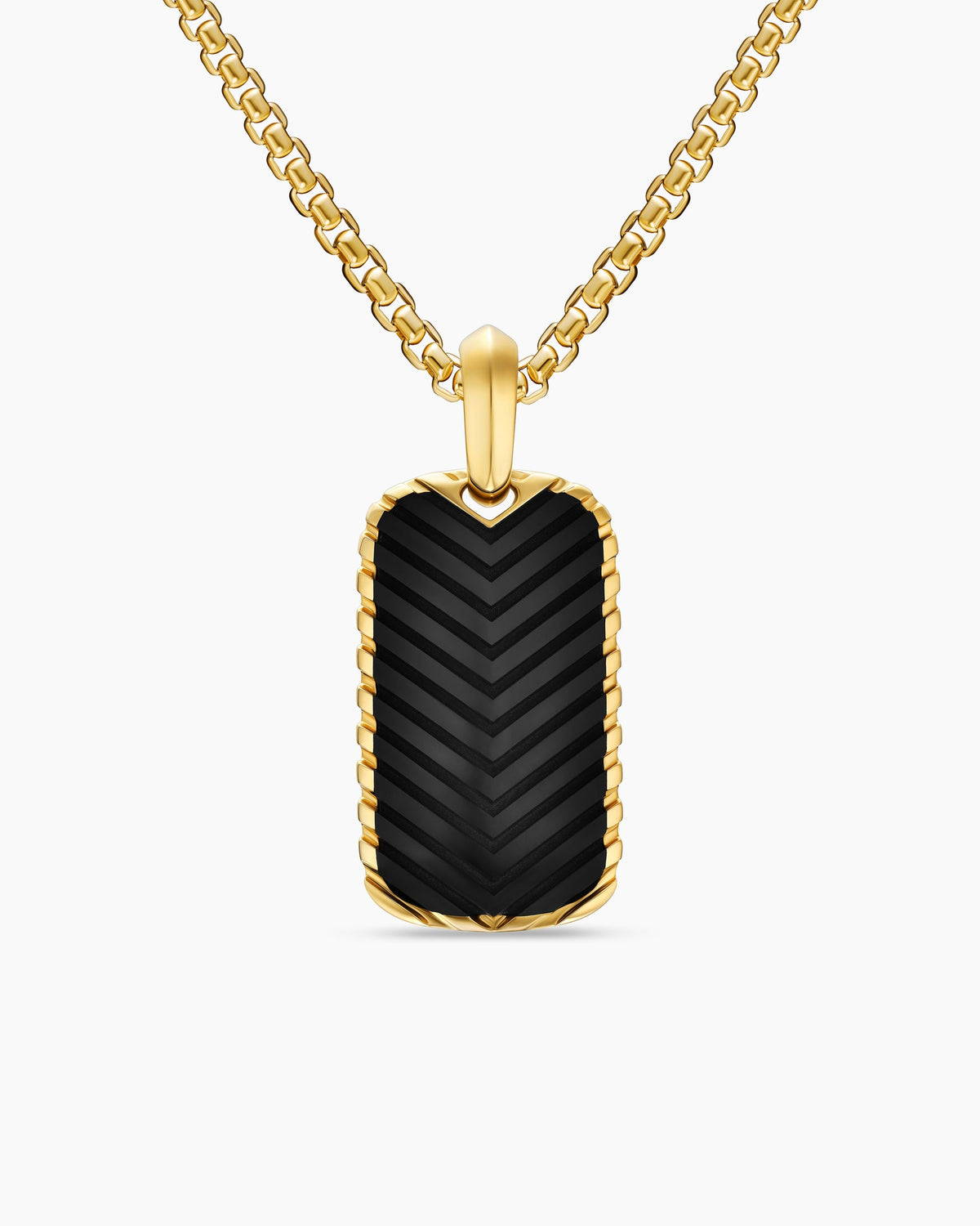 Chevron Tag in 18K Yellow Gold with Black Onyx, 27mm