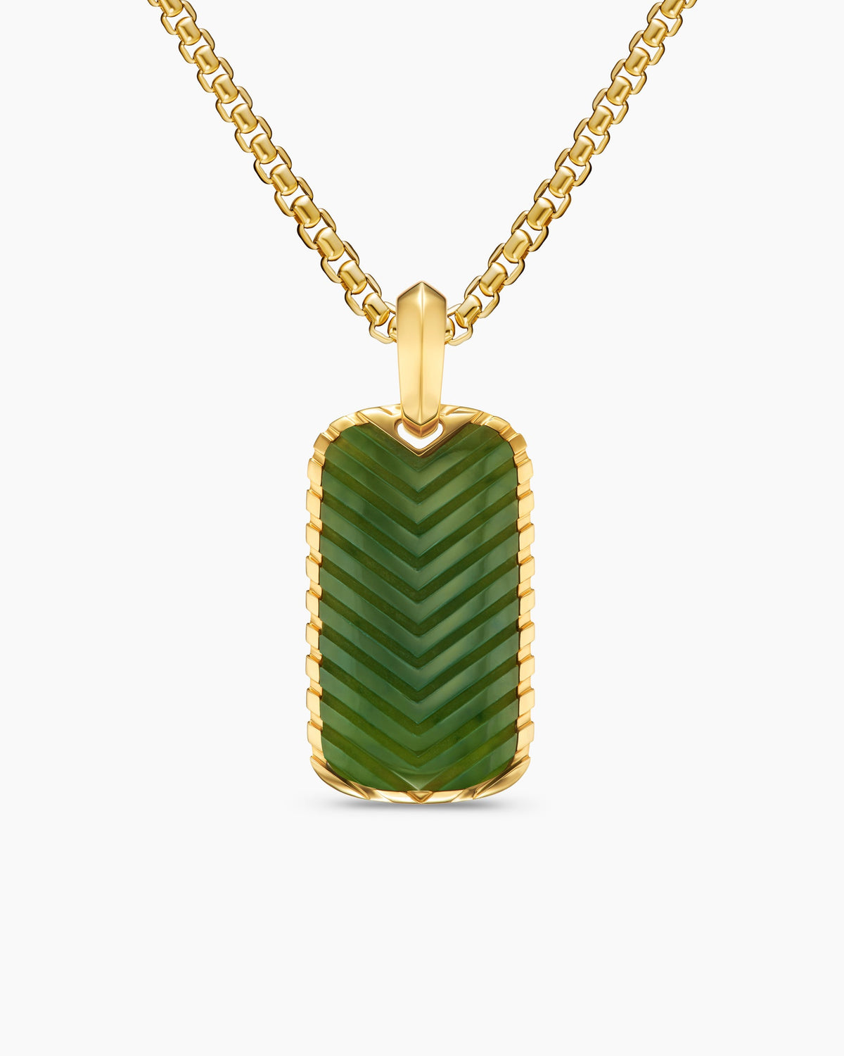Chevron Tag in 18K Yellow Gold with Nephrite Jade, 27mm