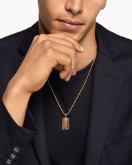 Chevron Tag in 18K Yellow Gold with Tiger's Eye, 27mm