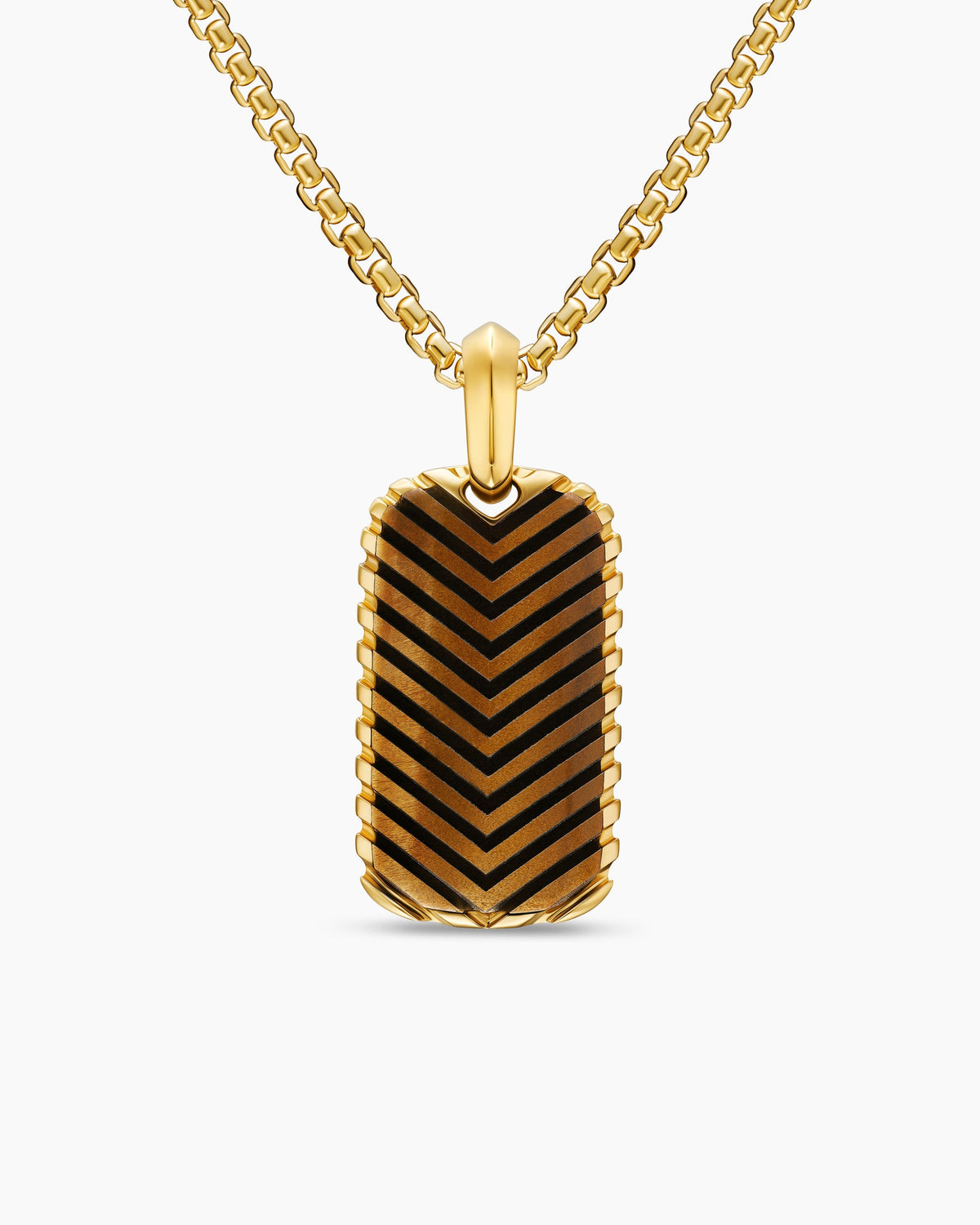 Chevron Tag in 18K Yellow Gold with Tiger's Eye, 27mm