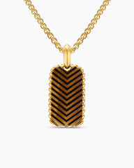 Chevron Tag in 18K Yellow Gold with Tiger's Eye, 27mm