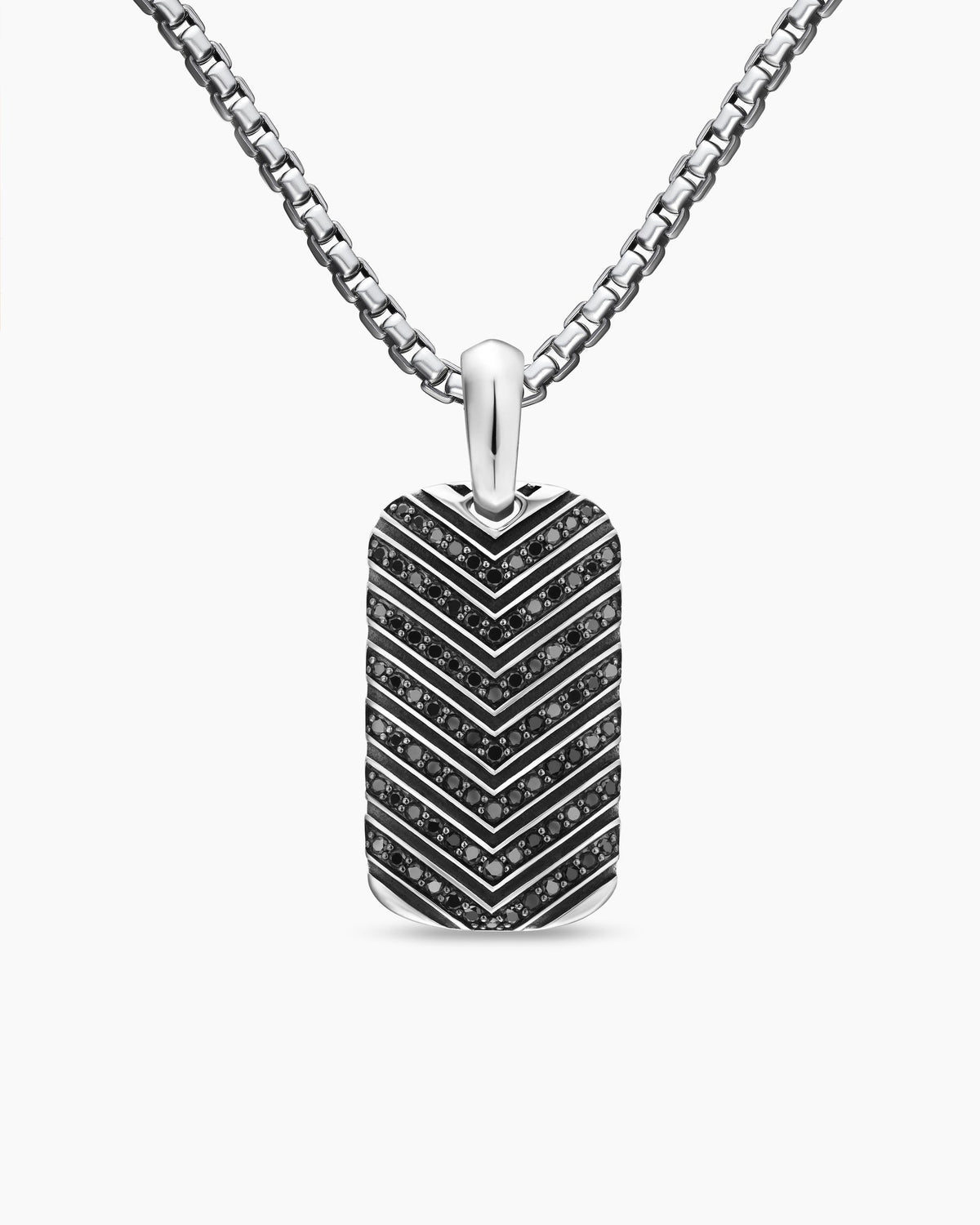 Chevron Tag in Sterling Silver with Black Diamonds, 27mm