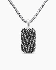 Chevron Tag in Sterling Silver with Black Diamonds, 27mm