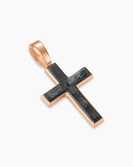 Cross Amulet in 18K Rose Gold with Forged Carbon, 24mm