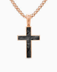 Cross Amulet in 18K Rose Gold with Forged Carbon, 24mm