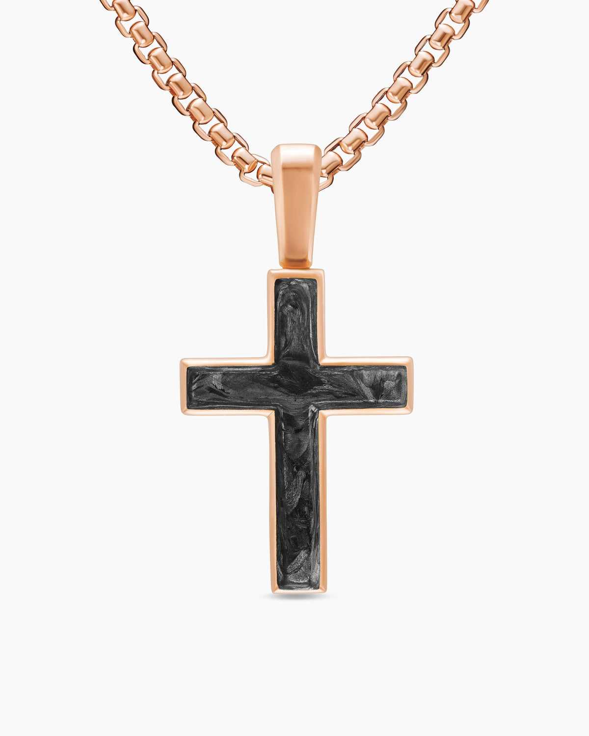 Cross Amulet in 18K Rose Gold with Forged Carbon, 24mm