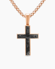 Cross Amulet in 18K Rose Gold with Forged Carbon, 24mm