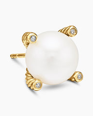 Pearl Stud Earrings in 18K Yellow Gold with Pearls and Diamonds, 14mm