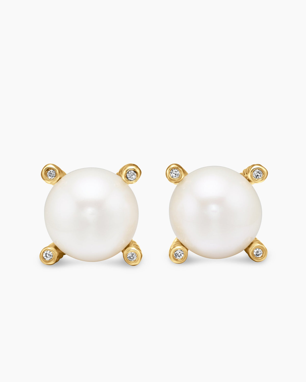 Pearl Stud Earrings in 18K Yellow Gold with Pearls and Diamonds, 14mm