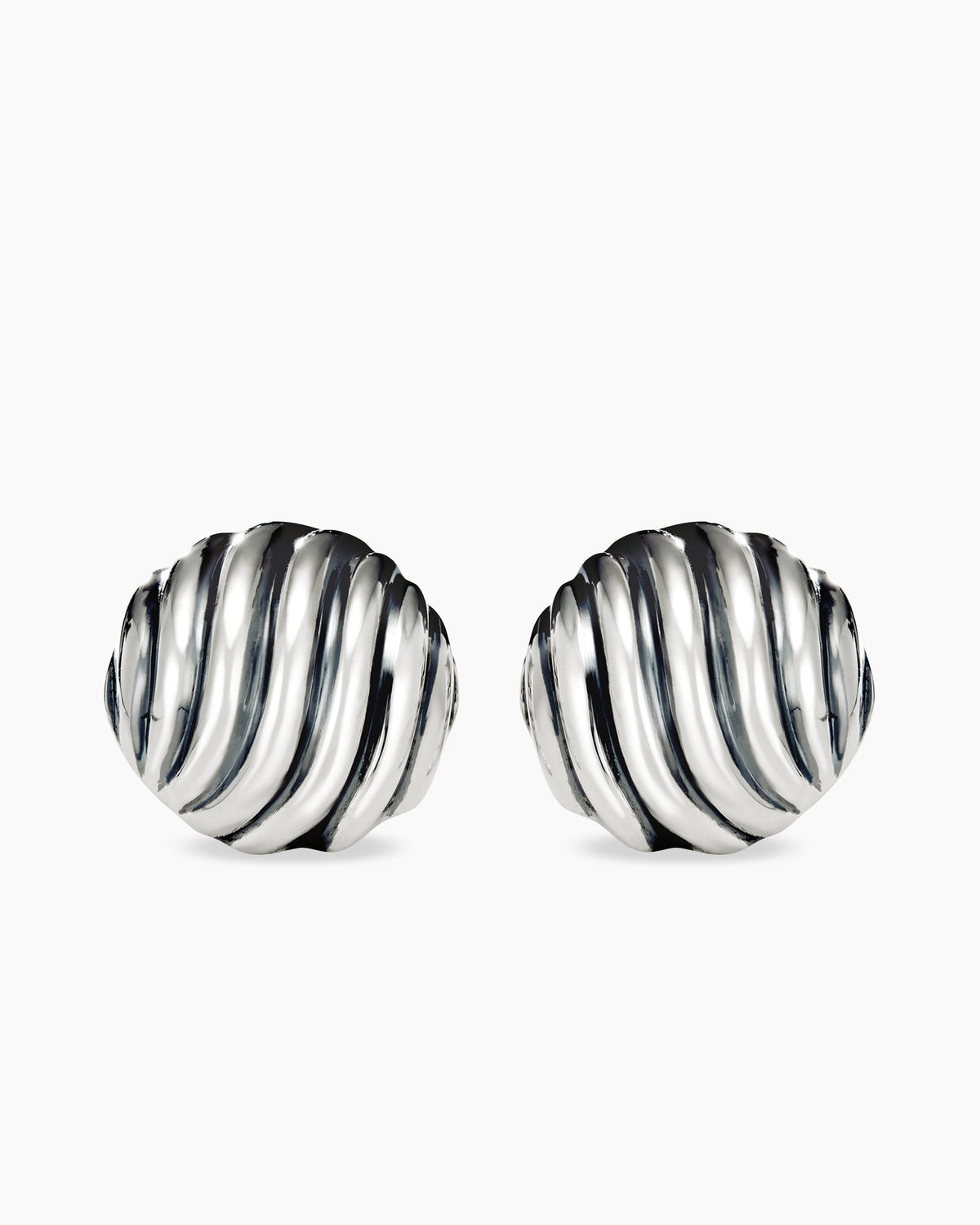 Sculpted Cable Stud Earrings in Sterling Silver, 14mm
