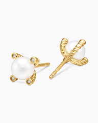 Pearl Stud Earrings in 18K Yellow Gold with Pearls and Diamonds, 7.4mm