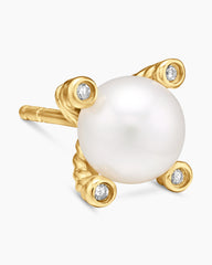 Pearl Stud Earrings in 18K Yellow Gold with Pearls and Diamonds, 7.4mm