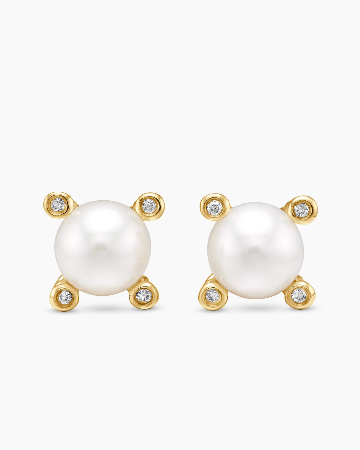 Pearl Stud Earrings in 18K Yellow Gold with Pearls and Diamonds, 7.4mm