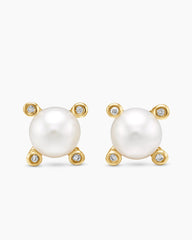 Pearl Stud Earrings in 18K Yellow Gold with Pearls and Diamonds, 7.4mm