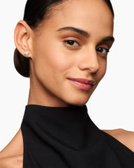 Pearl Stud Earrings in Sterling Silver with Pearls and Diamonds, 7.4mm