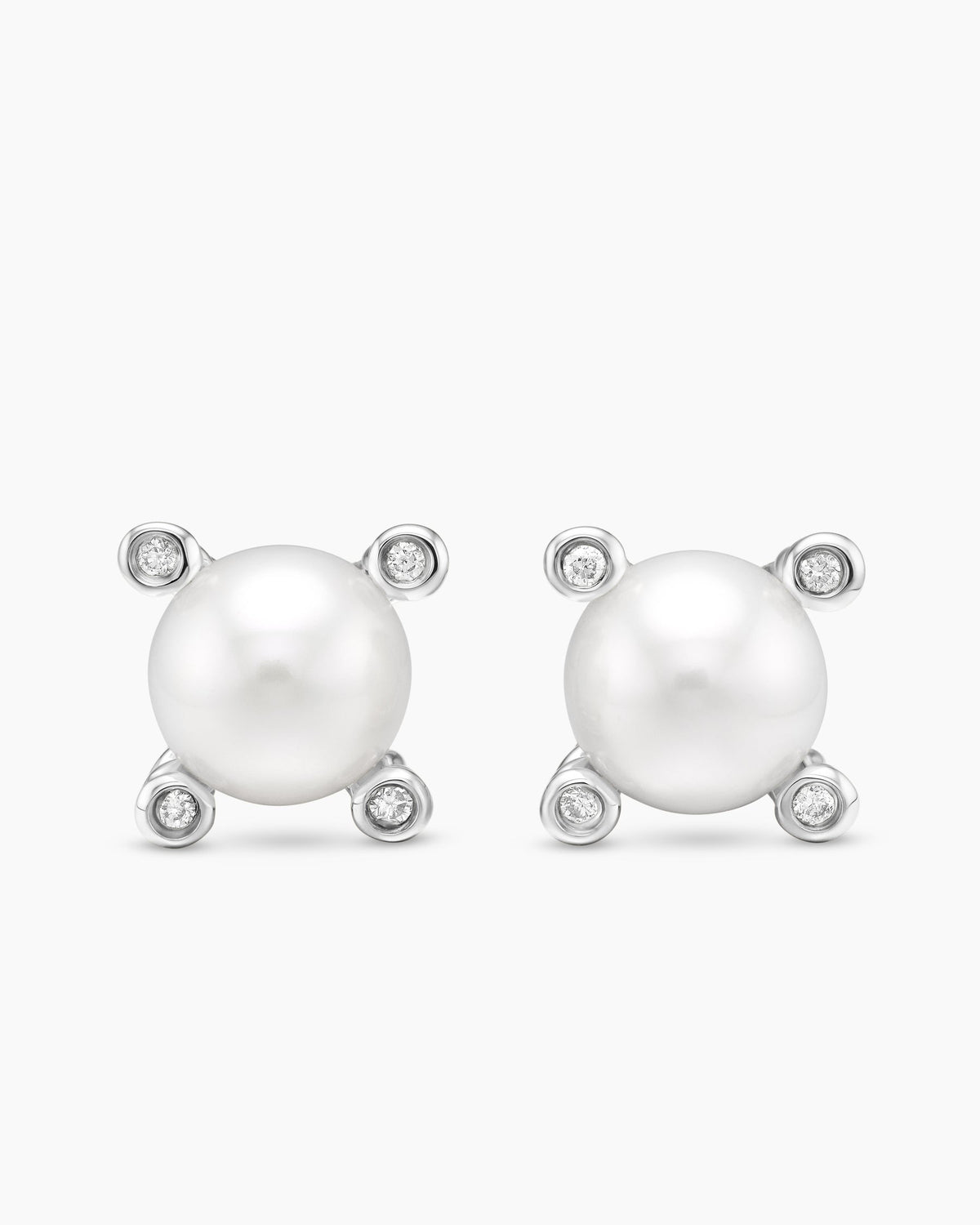 Pearl Stud Earrings in Sterling Silver with Pearls and Diamonds, 7.4mm