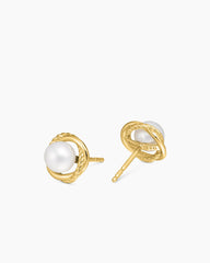 Crossover Infinity Pearl Stud Earrings in 18K Yellow Gold with Pearls, 10mm