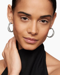 Crossover Hoop Earrings in Sterling Silver, 33.7mm