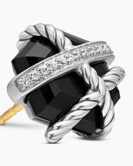 Cable Wrap Stud Earrings in Sterling Silver with Black Onyx and Diamonds, 11mm