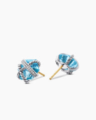 Cable Wrap Stud Earrings in Sterling Silver with Blue Topaz and Diamonds, 11mm