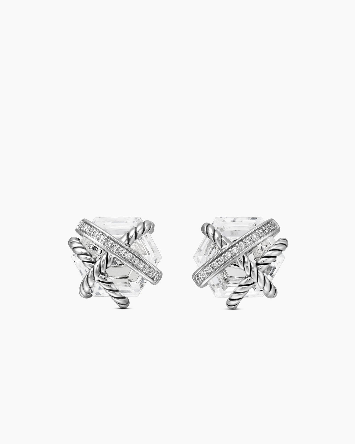 Cable Wrap Stud Earrings in Sterling Silver with Crystal and Diamonds, 11mm