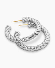 Sculpted Cable Hoop Earrings in Sterling Silver, 40mm