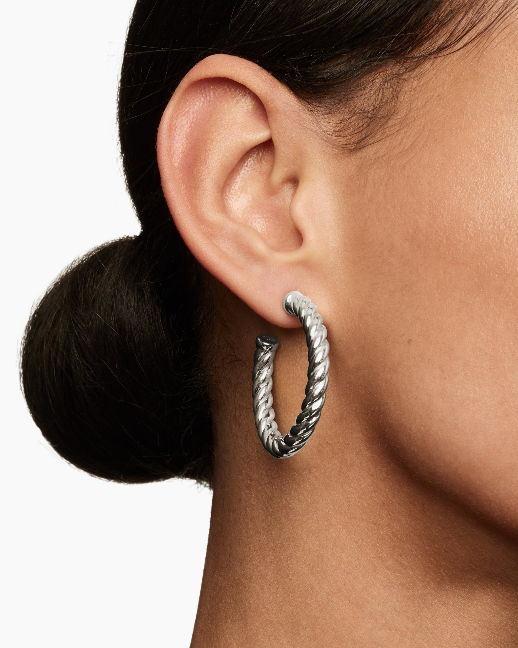 Sculpted Cable Hoop Earrings in Sterling Silver, 40mm