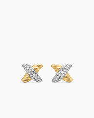Petite X Stud Earrings in 18K Yellow Gold with Diamonds, 8.4mm