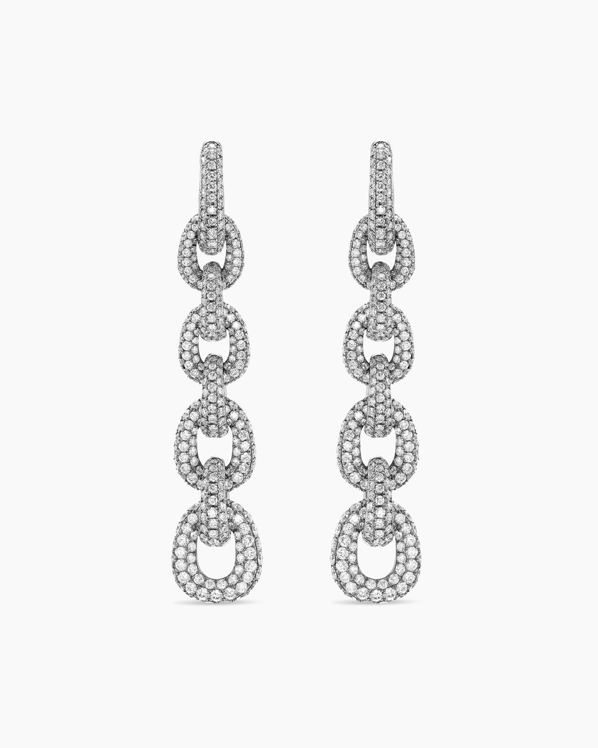 Pavé Link Chain Drop Earrings in White Gold with Diamonds