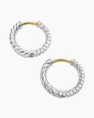 Petite Pavé Huggie Hoop Earrings in Sterling Silver with Diamonds, 14mm