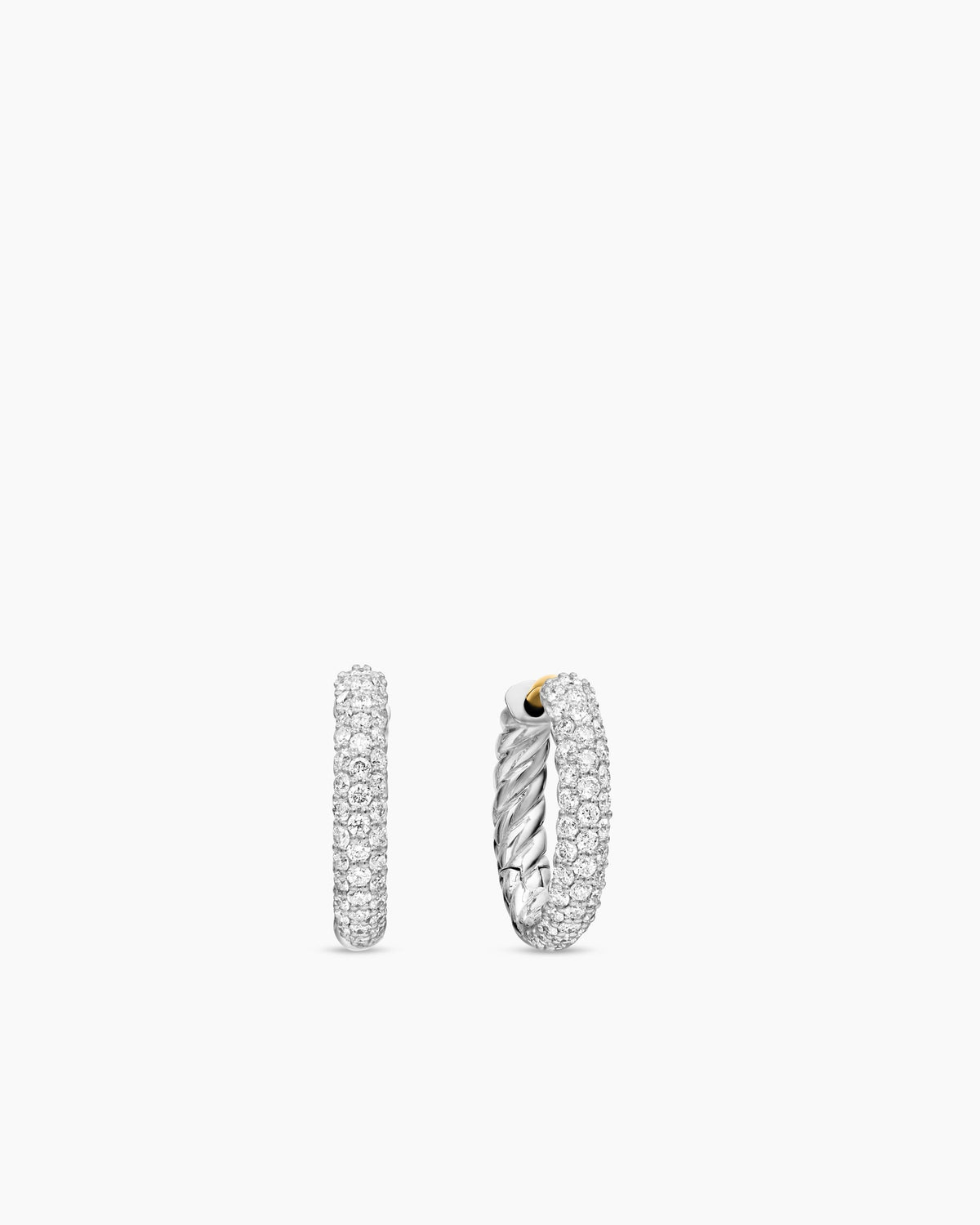 Petite Pavé Huggie Hoop Earrings in Sterling Silver with Diamonds, 14mm