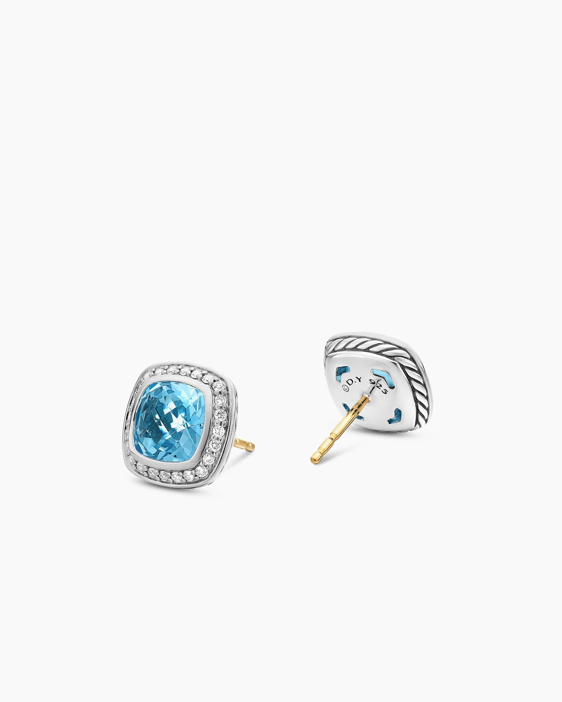 Albion® Stud Earrings in Sterling Silver with Blue Topaz and Diamonds, 7mm