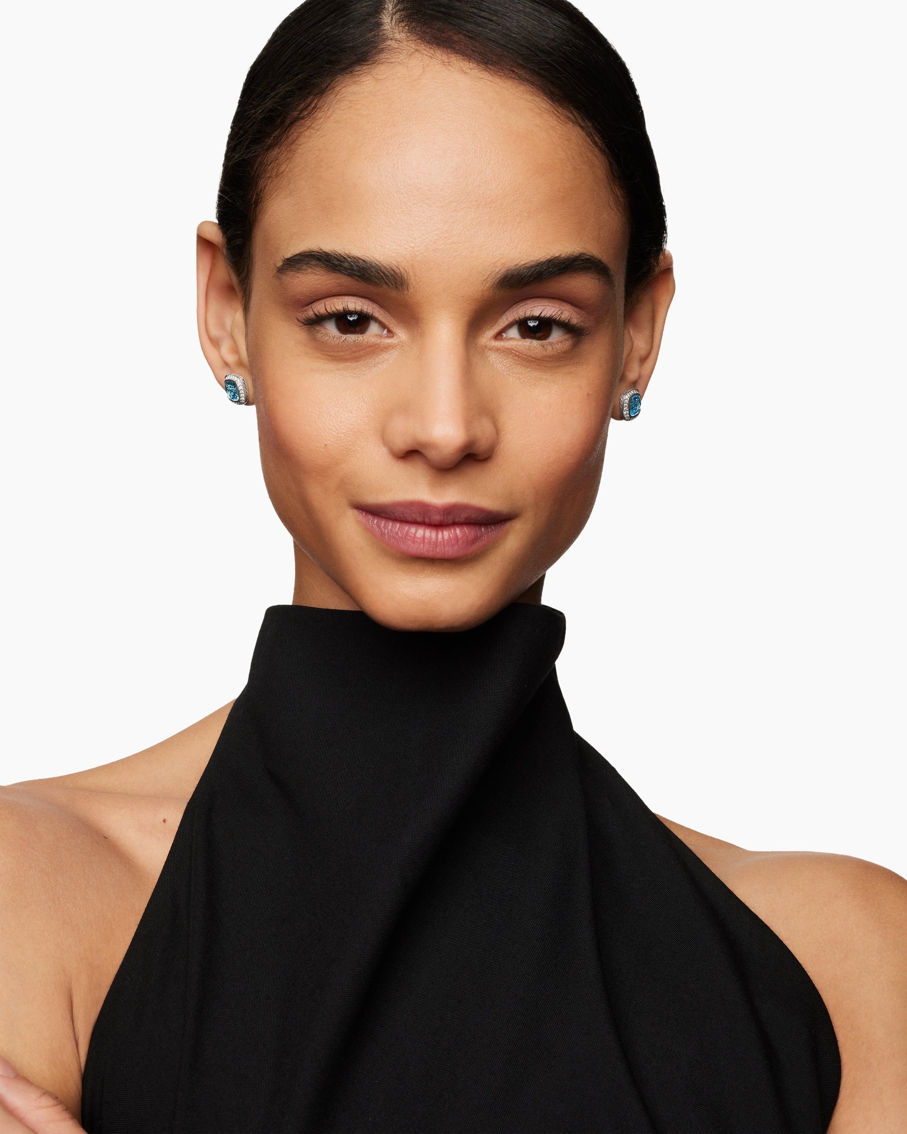 Albion® Stud Earrings in Sterling Silver with Blue Topaz and Diamonds, 7mm