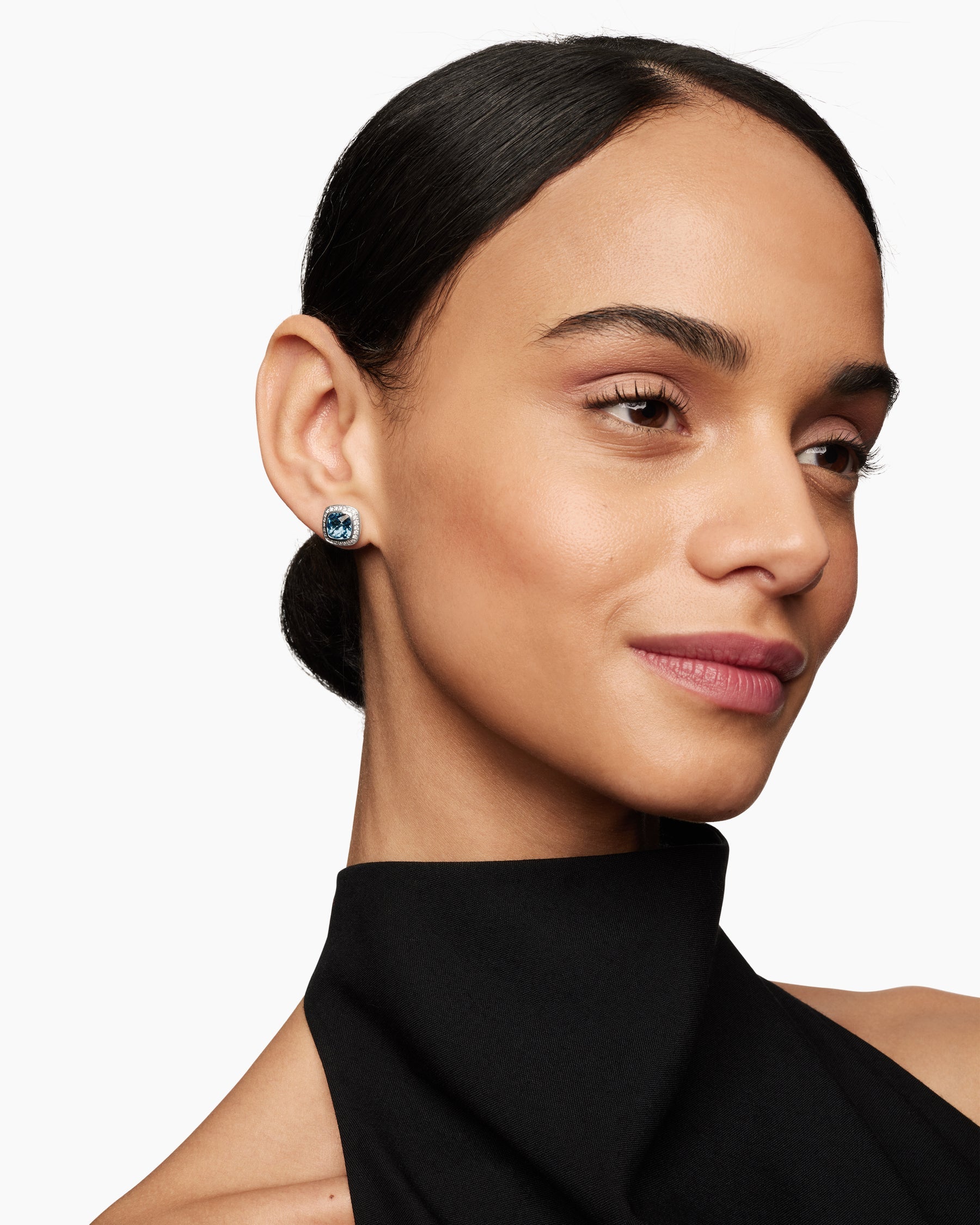 Albion® Stud Earrings in Sterling Silver with Blue Topaz and Diamonds, 7mm