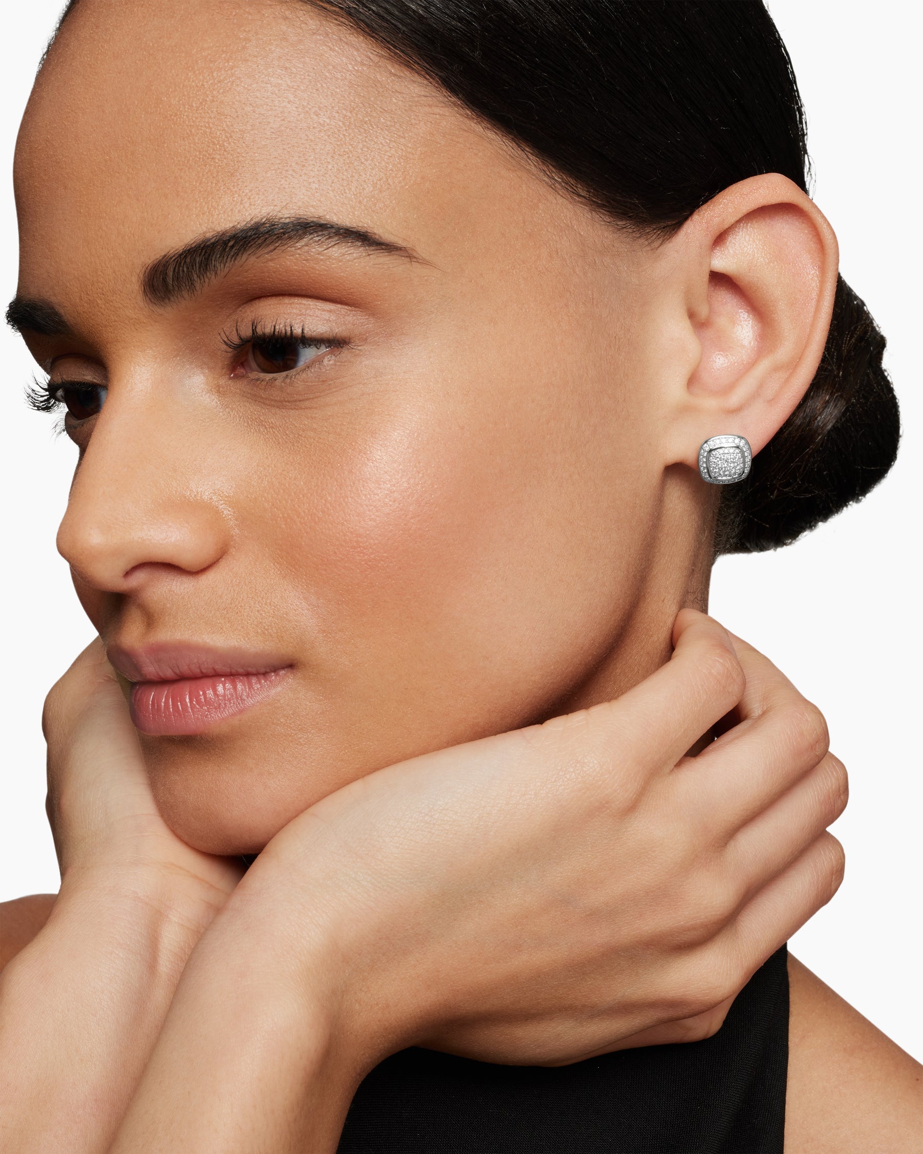 Albion® Stud Earrings in Sterling Silver with Pavé Diamonds, 7mm