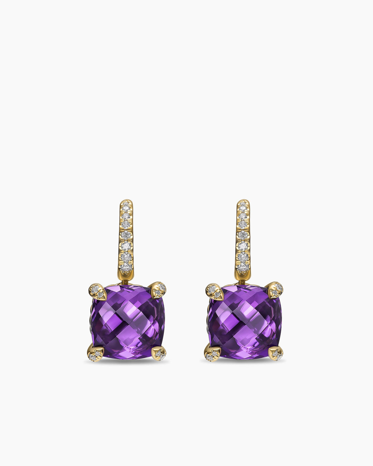 Chatelaine® Drop Earrings in 18K Yellow Gold with Amethyst and Diamonds, 11mm