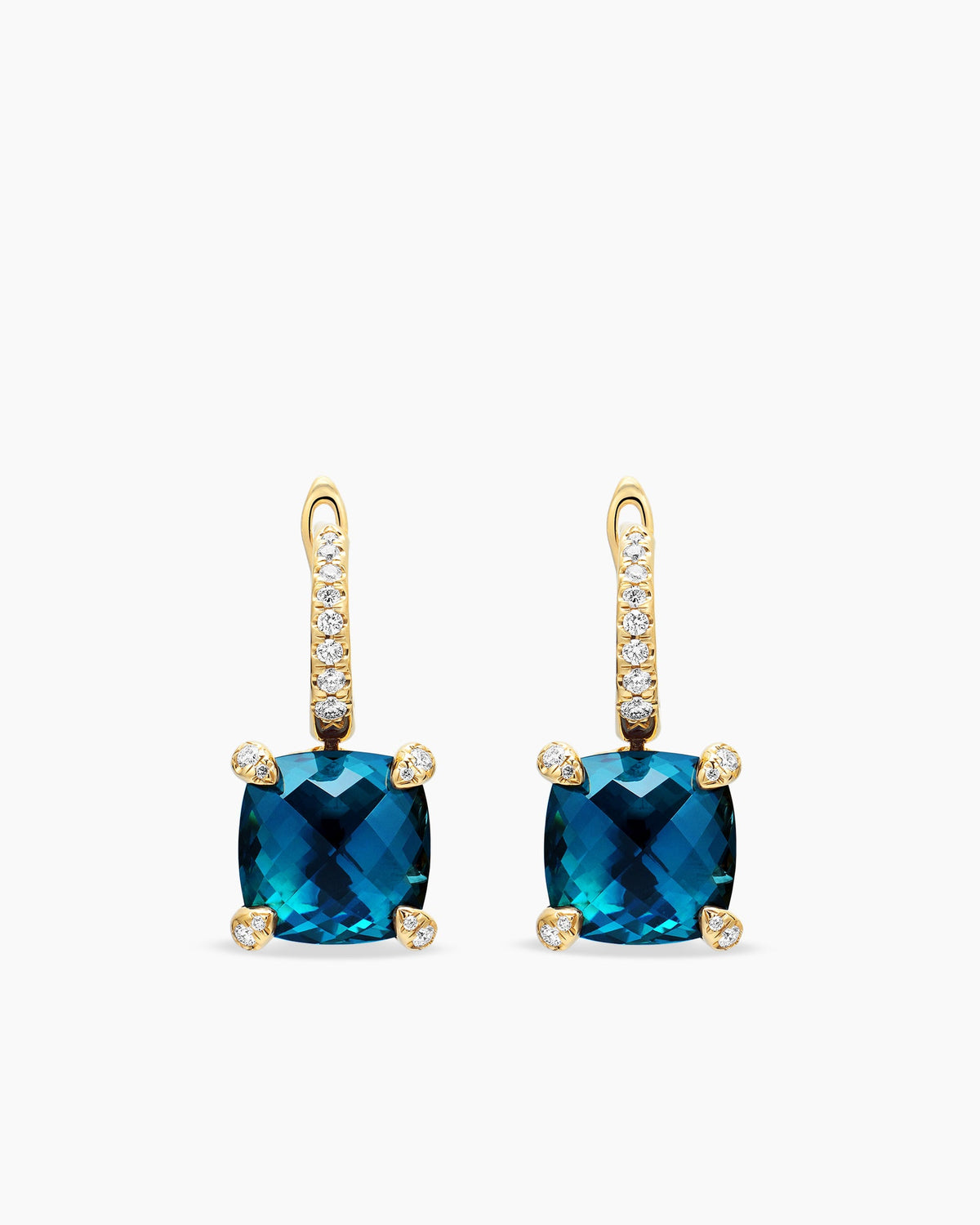 Chatelaine® Drop Earrings in 18K Yellow Gold with Hampton Blue Topaz and Diamonds, 11mm
