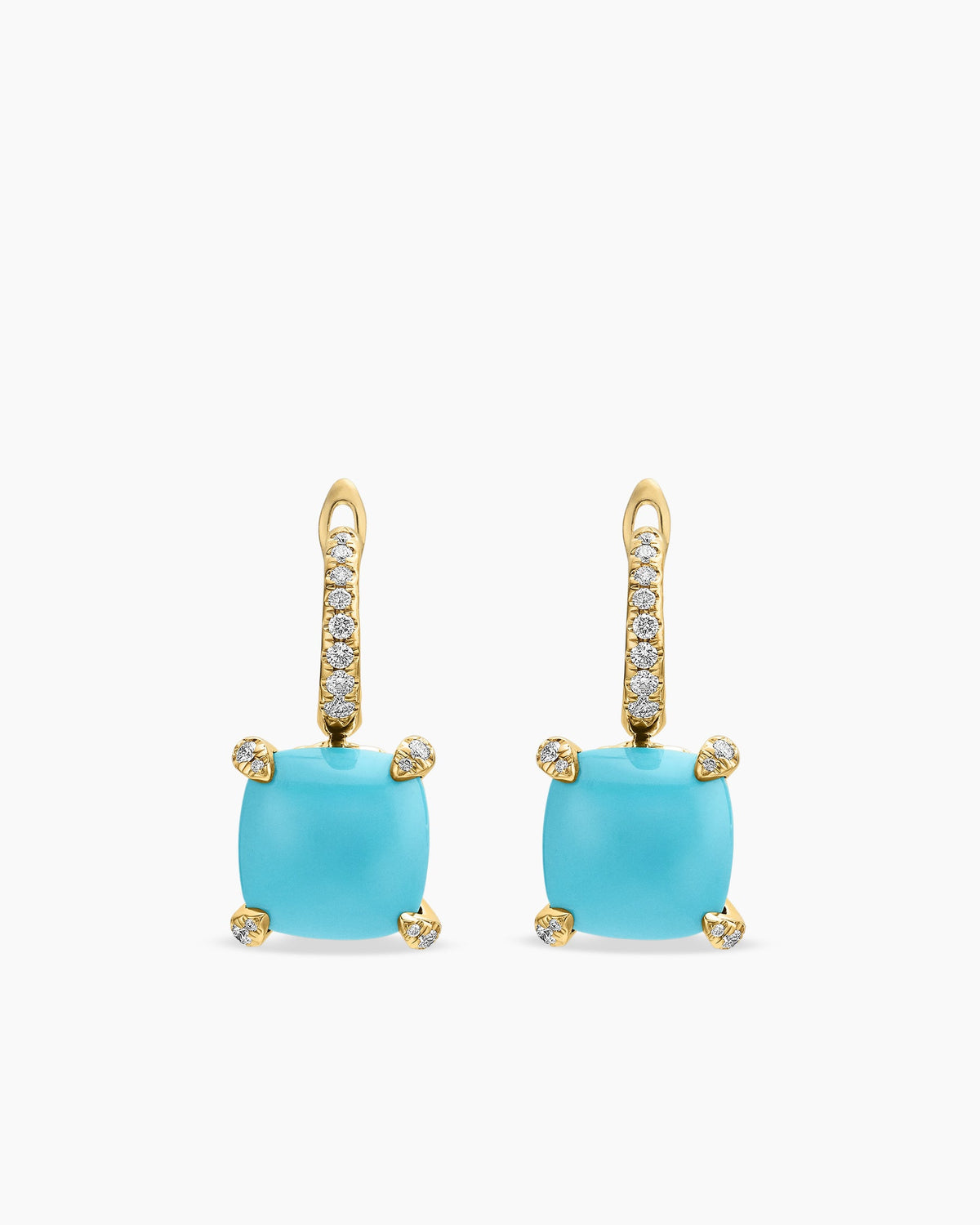 Chatelaine® Drop Earrings in 18K Yellow Gold with Turquoise and Diamonds, 11mm