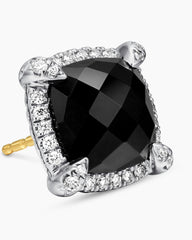 Chatelaine® Pavé Bezel Stud Earrings in Sterling Silver with Black Onyx and Diamonds, 9mm