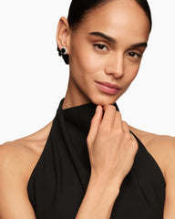 Chatelaine® Pavé Bezel Stud Earrings in Sterling Silver with Black Onyx and Diamonds, 9mm