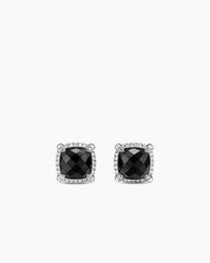 Chatelaine® Pavé Bezel Stud Earrings in Sterling Silver with Black Onyx and Diamonds, 9mm