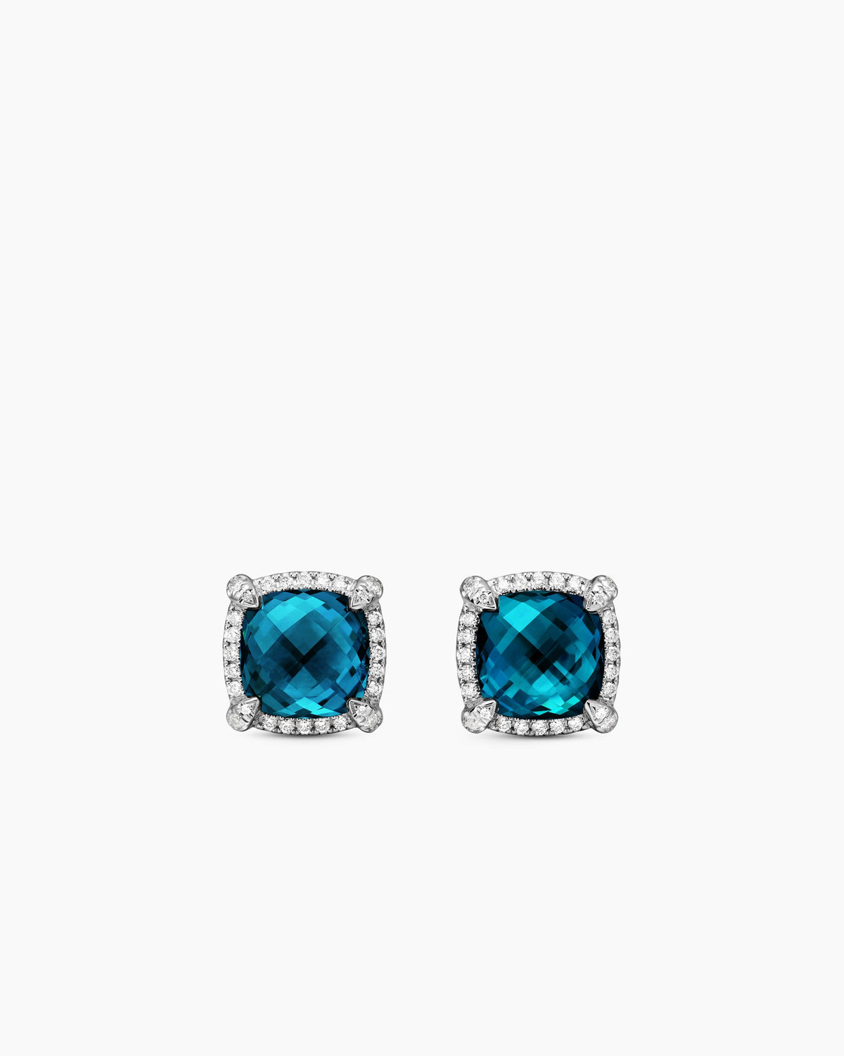 Chatelaine® Pavé Bezel Stud Earrings in Sterling Silver with Hampton Blue Topaz and Diamonds, 9mm