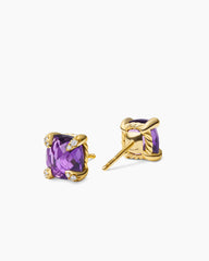 Chatelaine® Stud Earrings in 18K Yellow Gold with Amethyst and Diamonds, 8mm