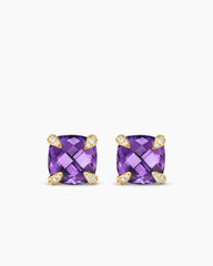 Chatelaine® Stud Earrings in 18K Yellow Gold with Amethyst and Diamonds, 8mm
