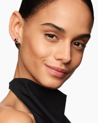 Chatelaine® Stud Earrings in 18K Yellow Gold with Garnet and Diamonds, 8mm